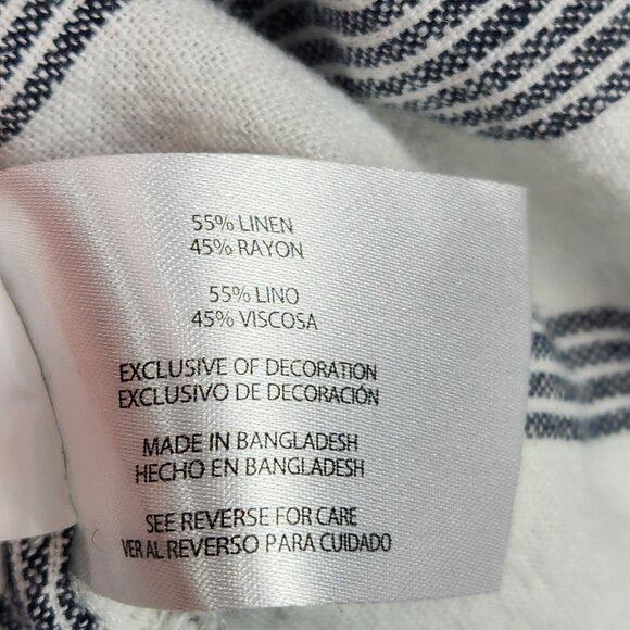 Orvis Linen Blend Button Down Shirt Womens L Roll Tab Gray White Stripe Coastal - Picture 9 of 9